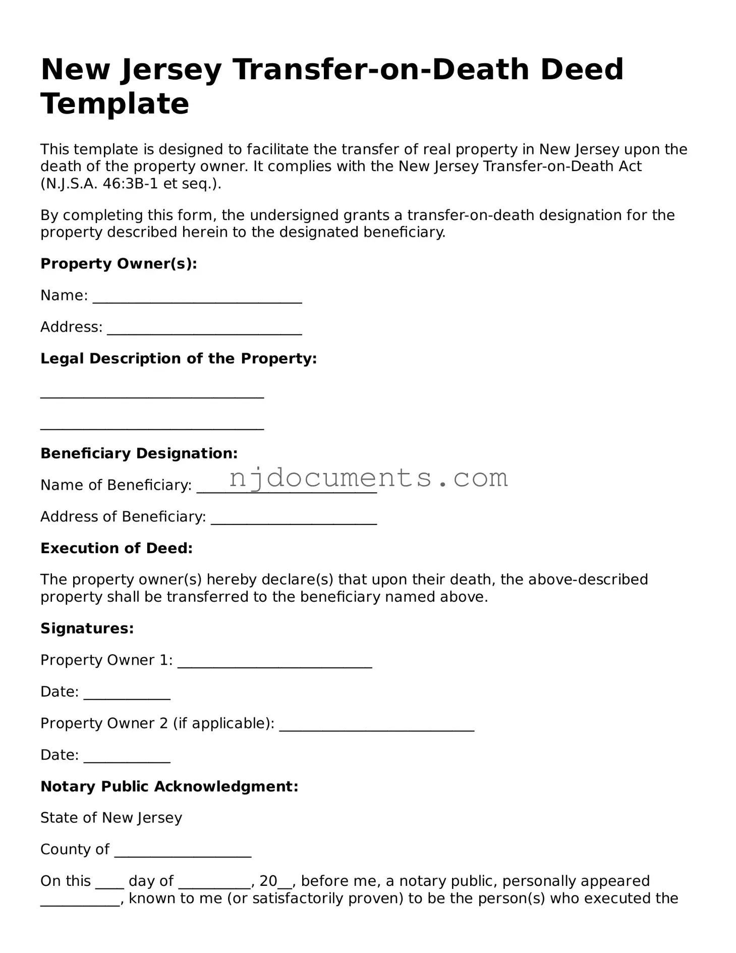 New Jersey Transfer-on-Death Deed Document