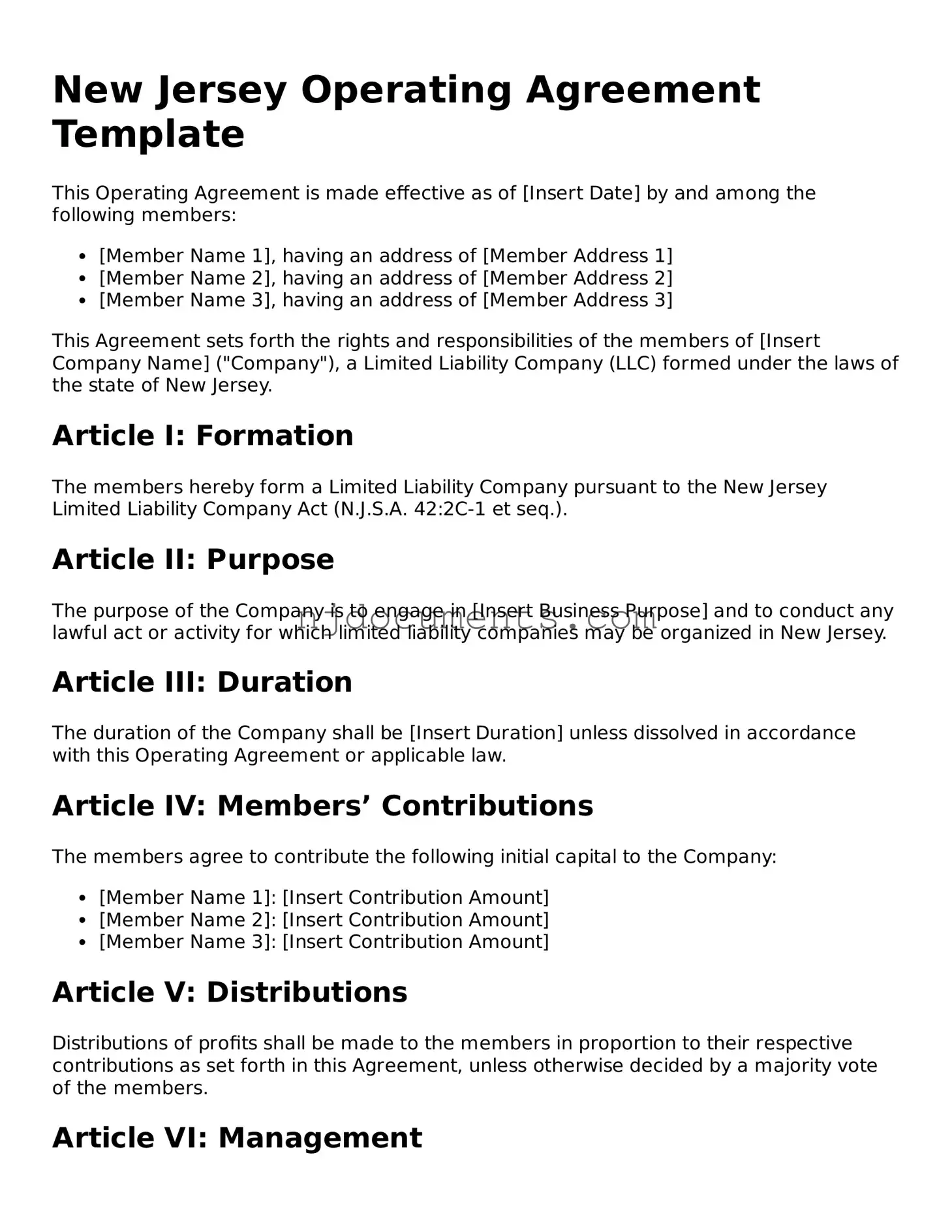 New Jersey Operating Agreement Document