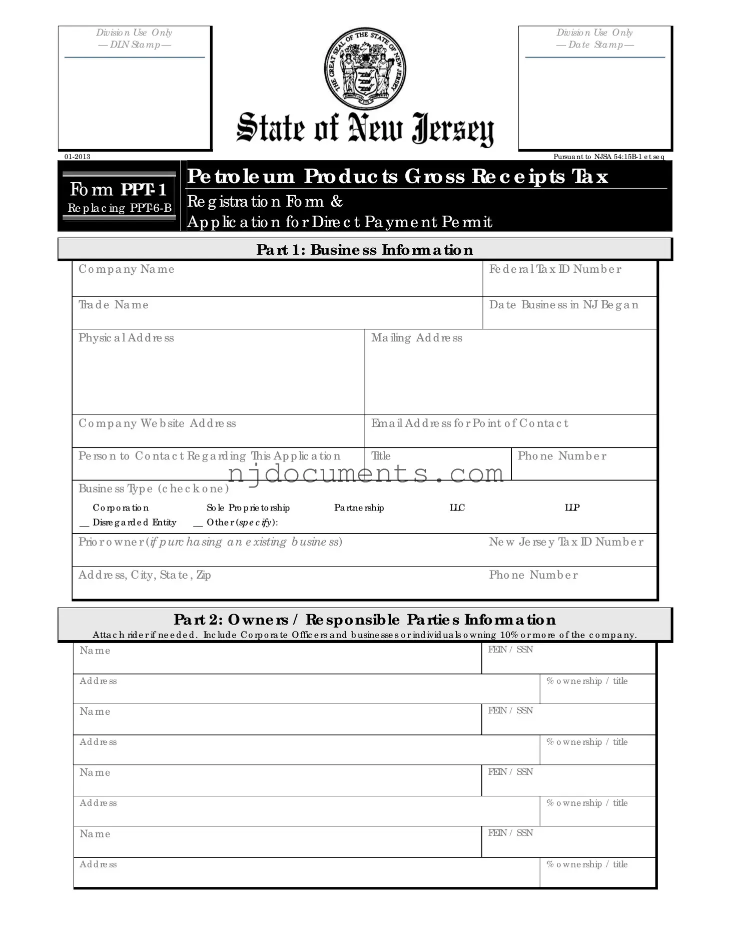 Free New Jersey Ppt 6 B Form in PDF