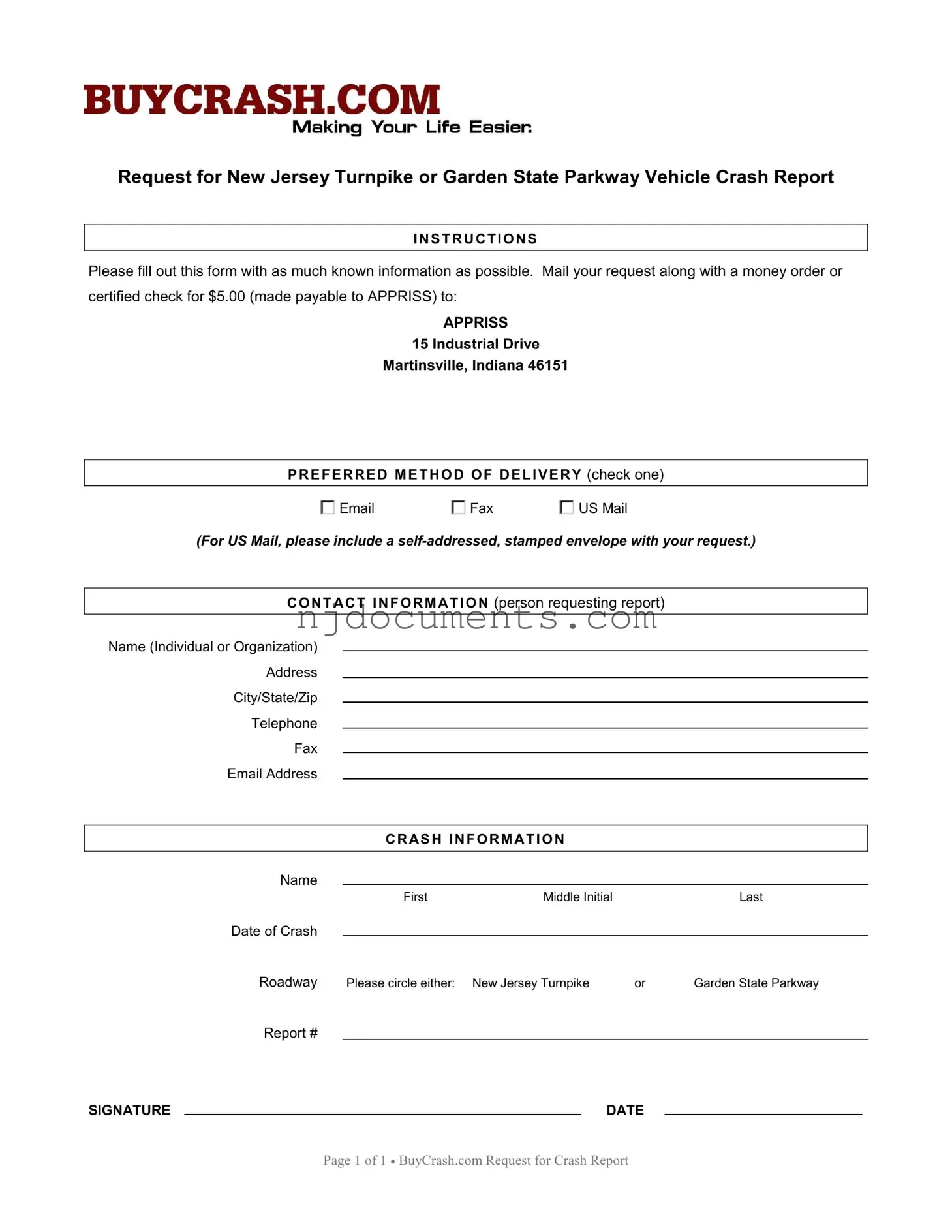 Free New Jersey Request Report Form in PDF