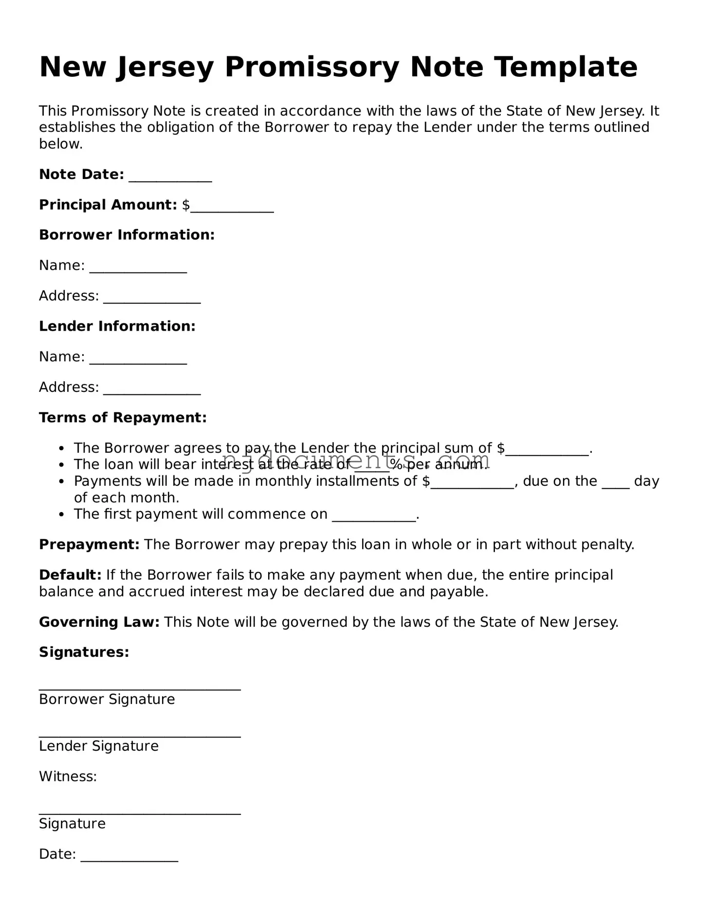 New Jersey Promissory Note Document