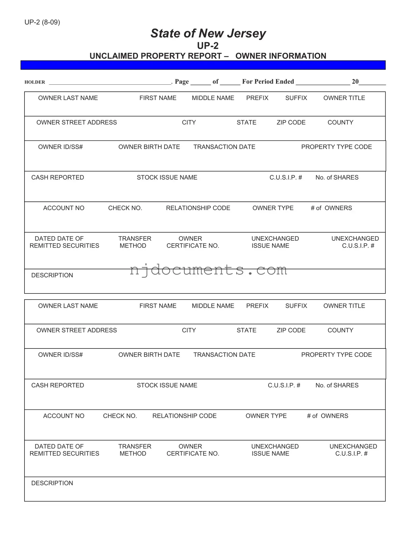 Free New Jersey Up 2 Form in PDF