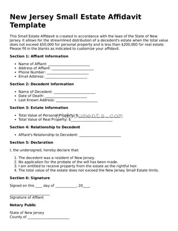 New Jersey Small Estate Affidavit Document