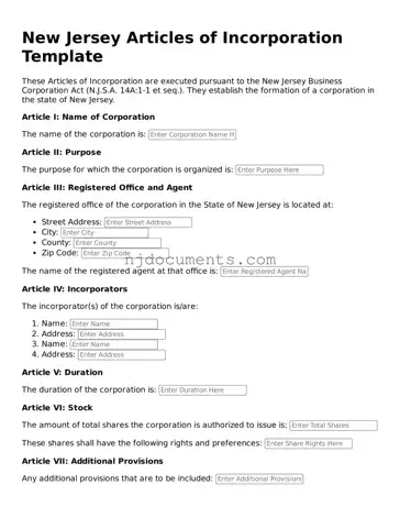 New Jersey Articles of Incorporation Document