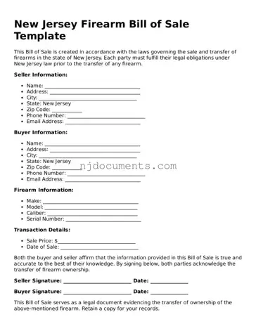 New Jersey Firearm Bill of Sale Document