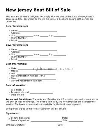 New Jersey Boat Bill of Sale Document