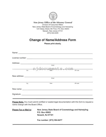 Free New Jersey Change Of Name Address Form in PDF
