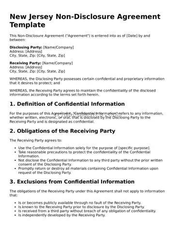 New Jersey Non-disclosure Agreement Document