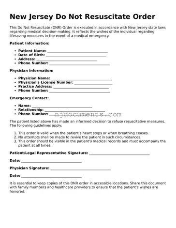 New Jersey Do Not Resuscitate Order Document