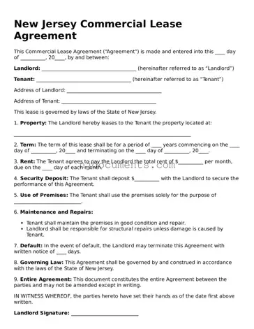 New Jersey Commercial Lease Agreement Document