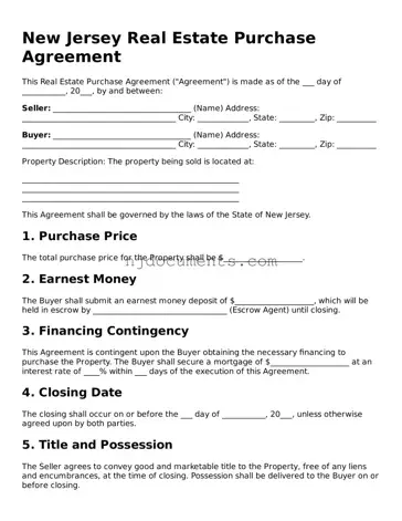 New Jersey Real Estate Purchase Agreement Document