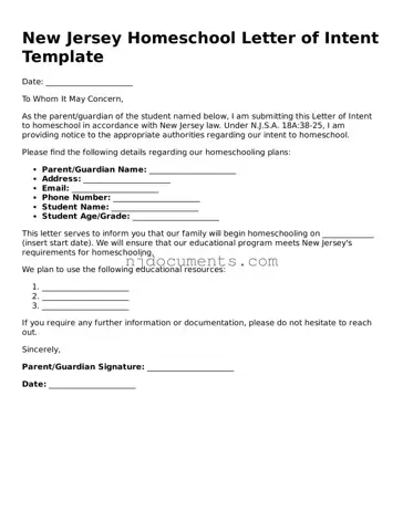 New Jersey Homeschool Letter of Intent Document