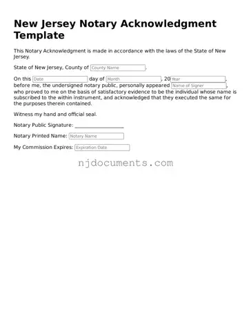New Jersey Notary Acknowledgement Document