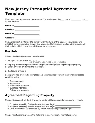 New Jersey Prenuptial Agreement Document