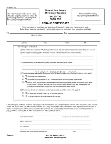 Free St 3 New Jersey Form in PDF