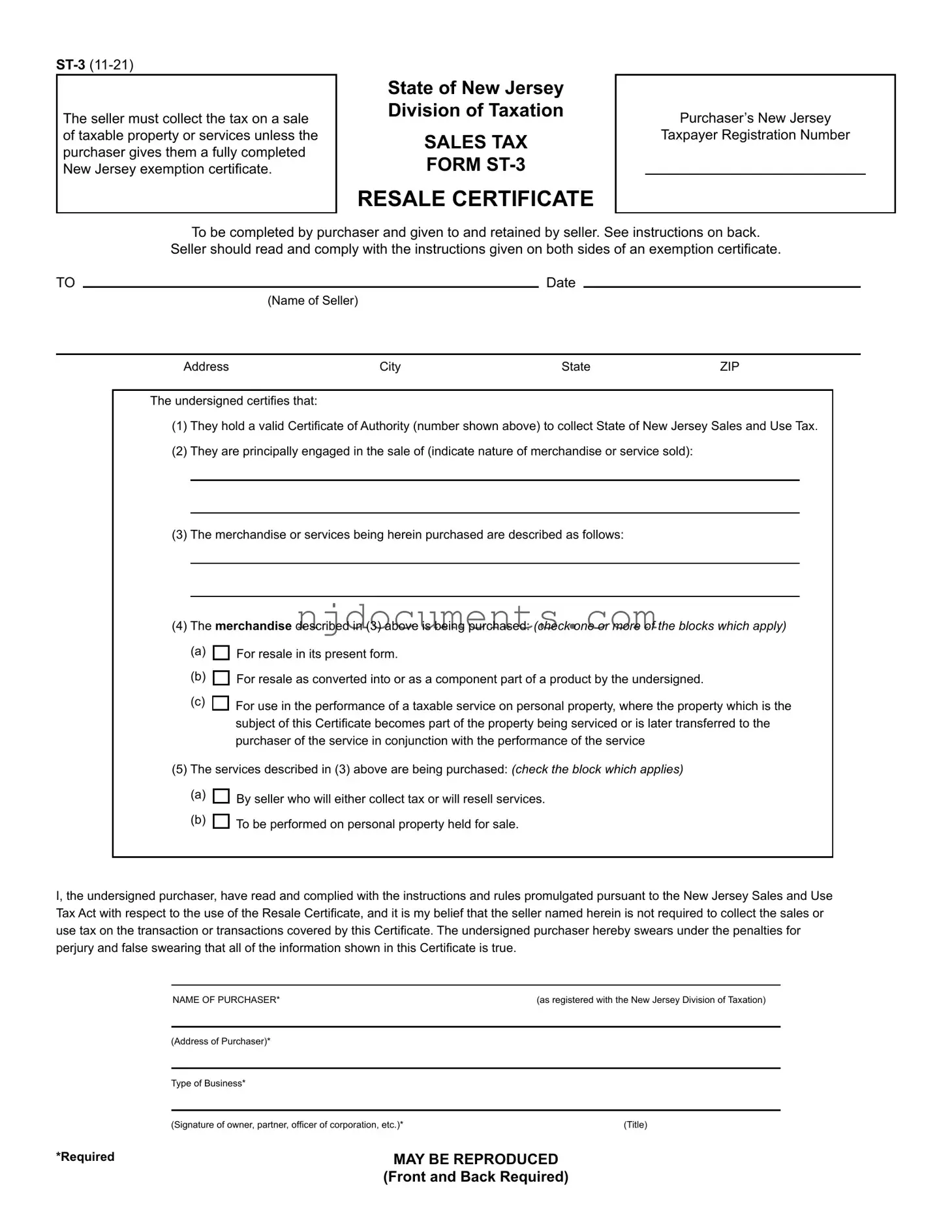 Free St 3 New Jersey Form in PDF